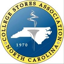 Yellow and blue logo of the College Stores Association of North Carolina, with an outline of the state and the year 1970.