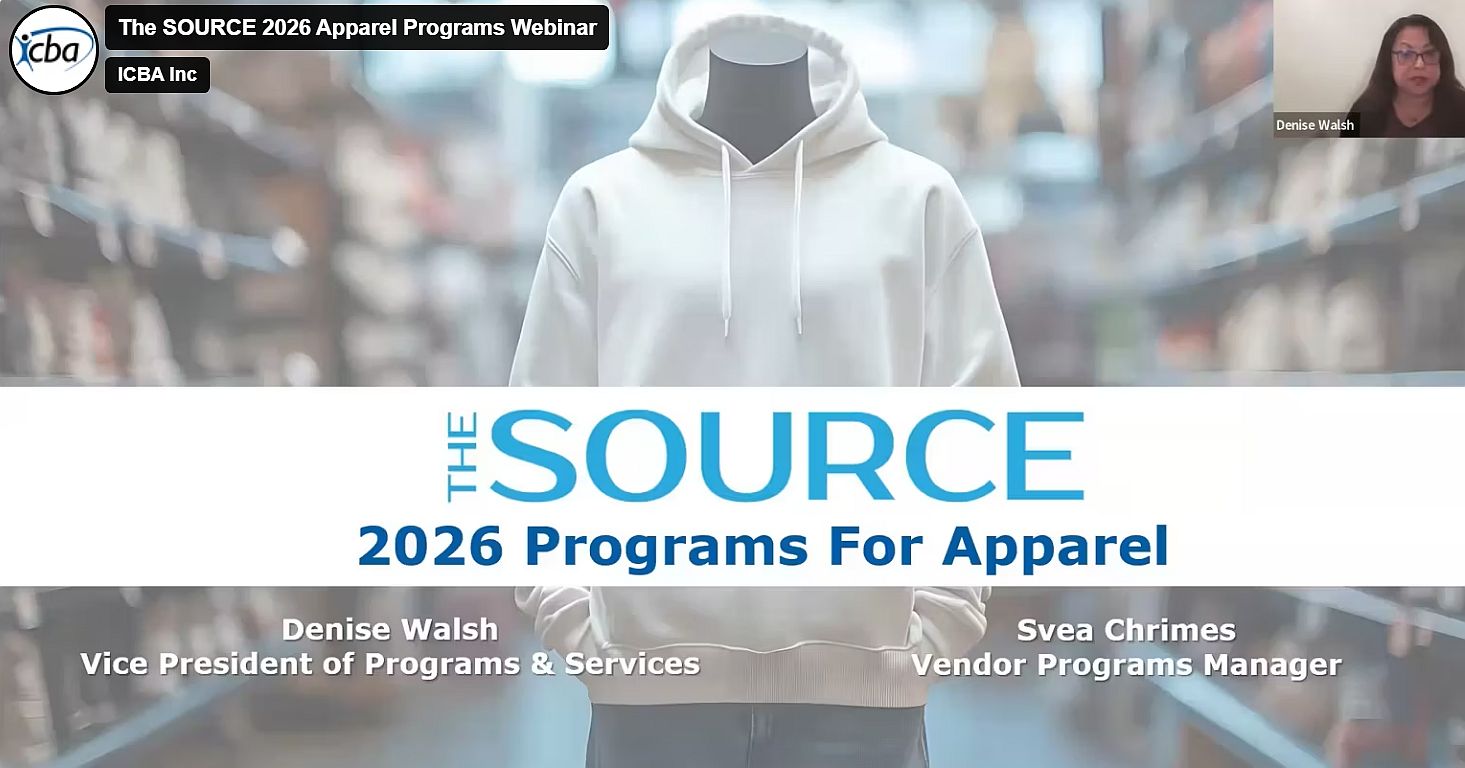 Screencap image of The SOURCE Apparel webinar deck showing hoodie on a mannequin and The SOURCE logo