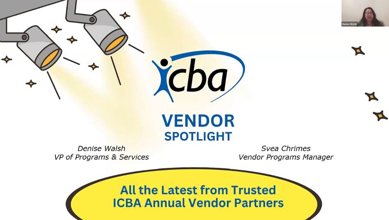 Screencap of Vendor Spotlight welcome slide featuring graphic of a theater style spotlight